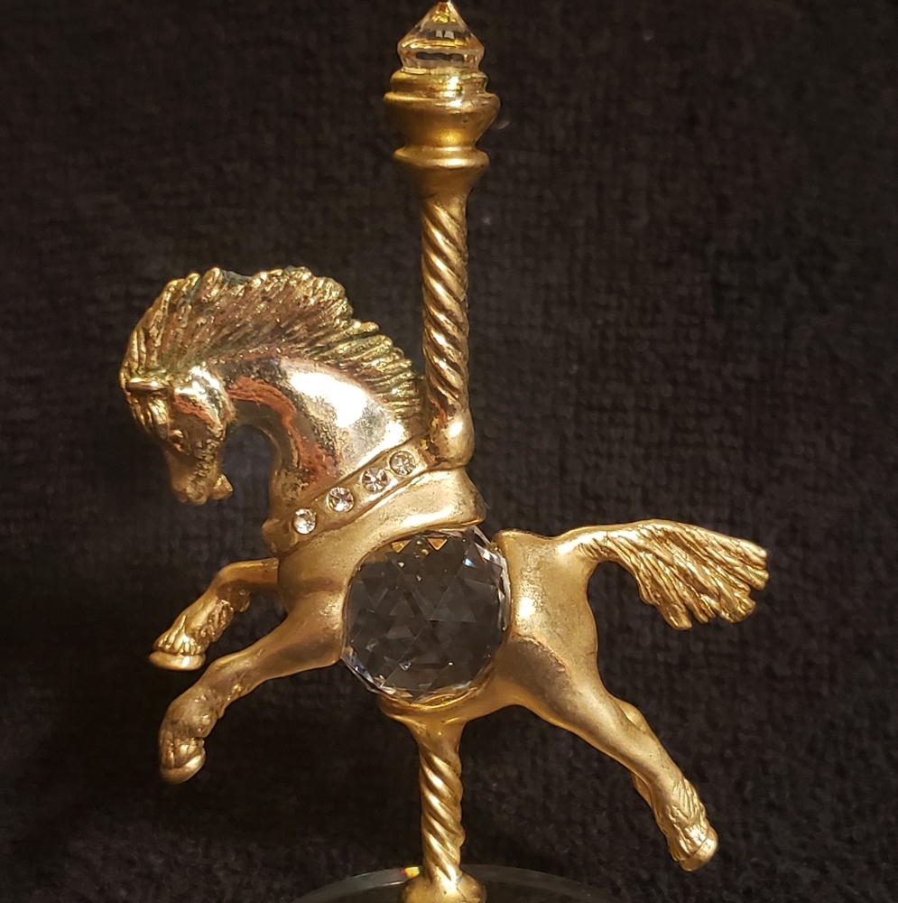 Rare Swarovski Crystal Carousel Horse Figurine Miniature Gold